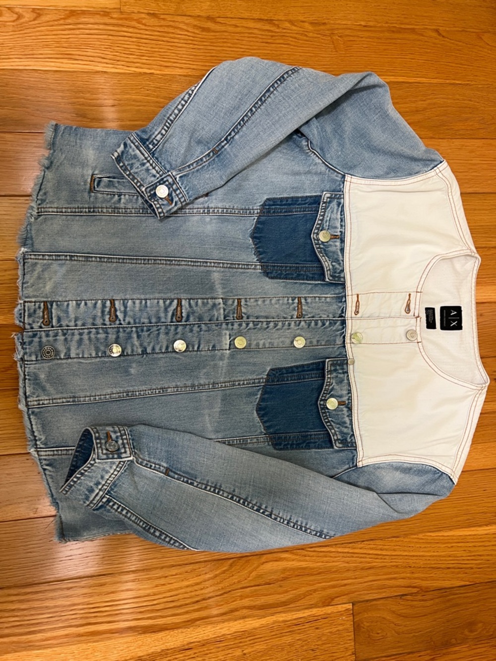 Armani Exchange Two-Tone Light Blue Denim Jacket with White Yoke